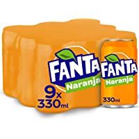 Los mejores  - Fanta Naranja - Refresco con 8% de zumo de naranja. Bajo en calorías - Pack 9 latas 330 ml